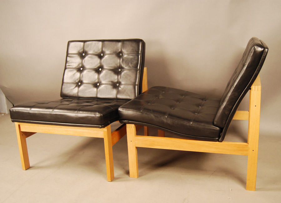 sold - france & son oak and leather chairs - danish vintage modern